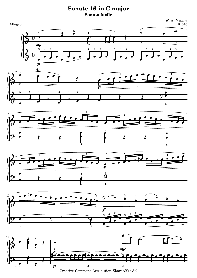 Соната №16 до мажор «Facile», K. 545 (часть I)
