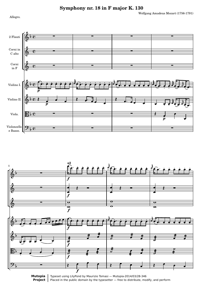 Симфония №18 фа мажор, K. 130 (партитура)