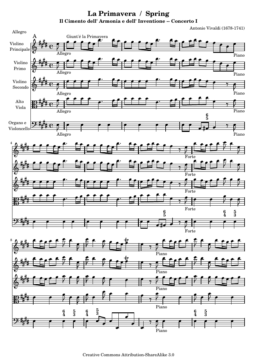 «Весна» из «Времён года», Op. 8 №1 (партитура)