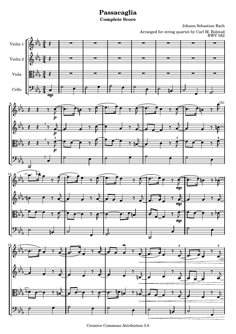 Пассакалья до минор, BWV 582 (переложение для струнного квартета)