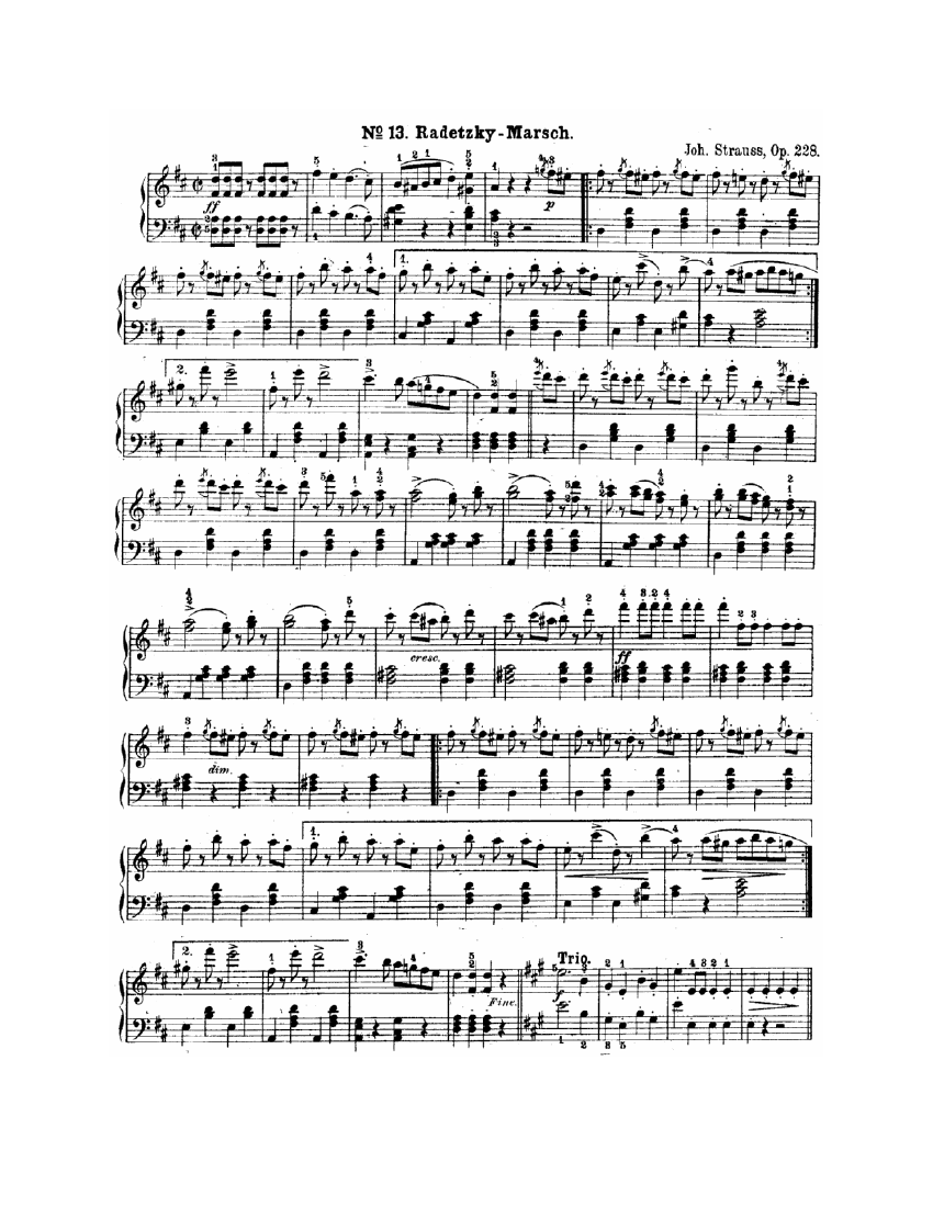 Марш Радецкого, Op. 228 (переложение для фортепиано)