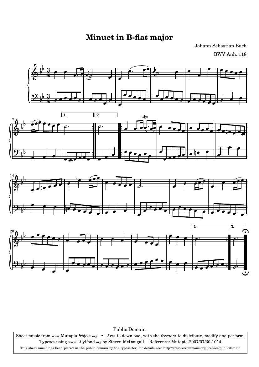 Менуэт си-бемоль мажор, BWV Anh. 118