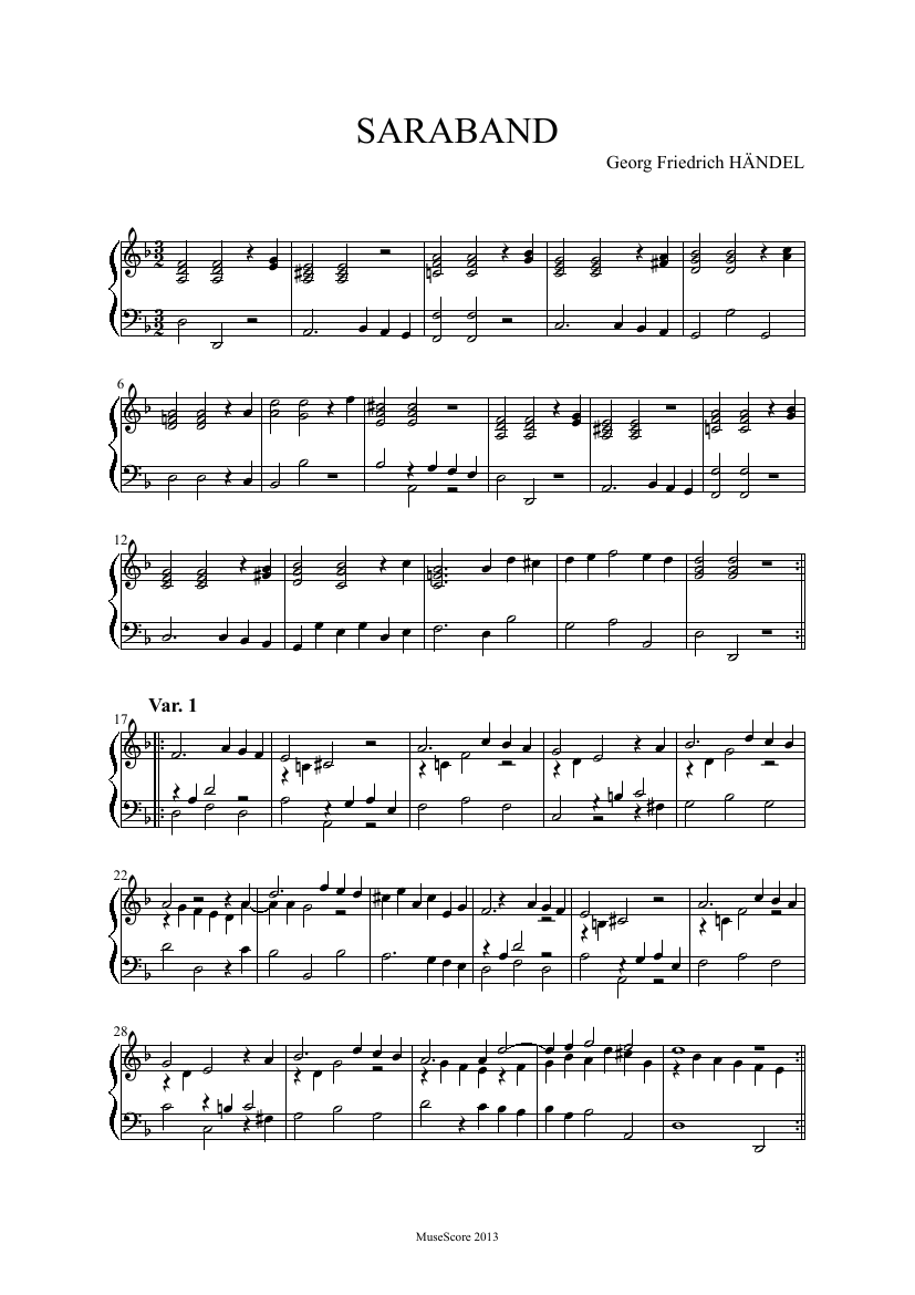 Сарабанда ре минор, HWV 437