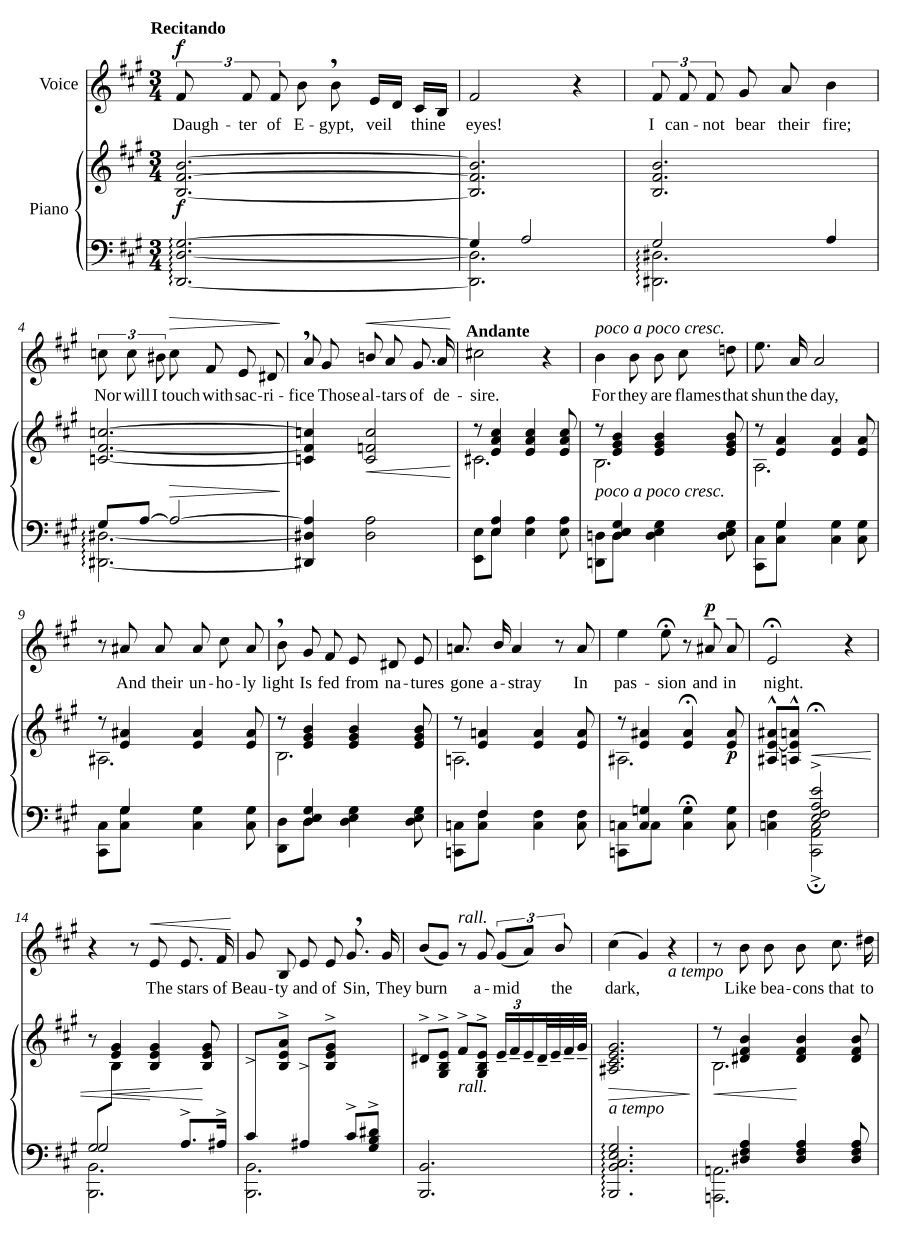 Дочь Египта, сокрой свои очи (Daughter of Egypt, veil thine eyes). 2 песни, соч. 16