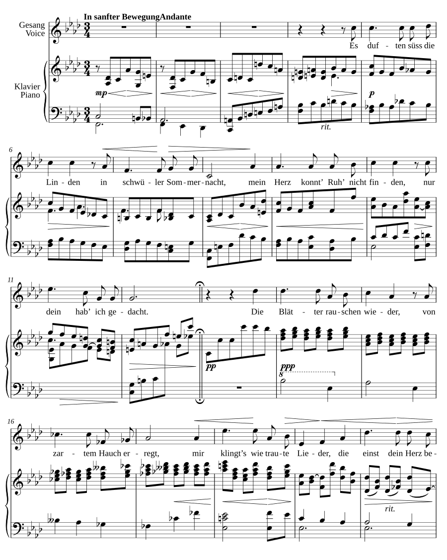 Сладко пахнут липы (Es duften süss die Linden). Песни, соч. 125