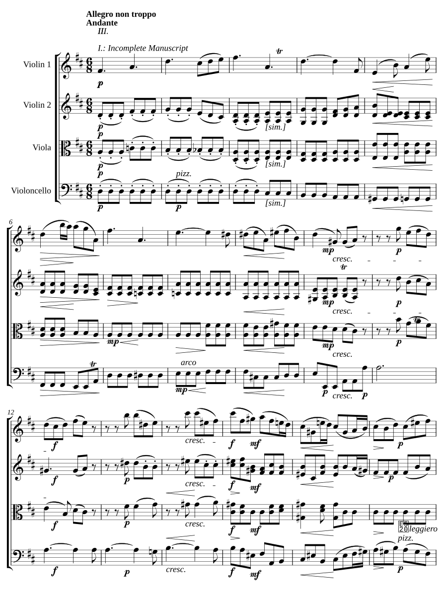 Струнный квартет ля мажор (String Quartet in A major)