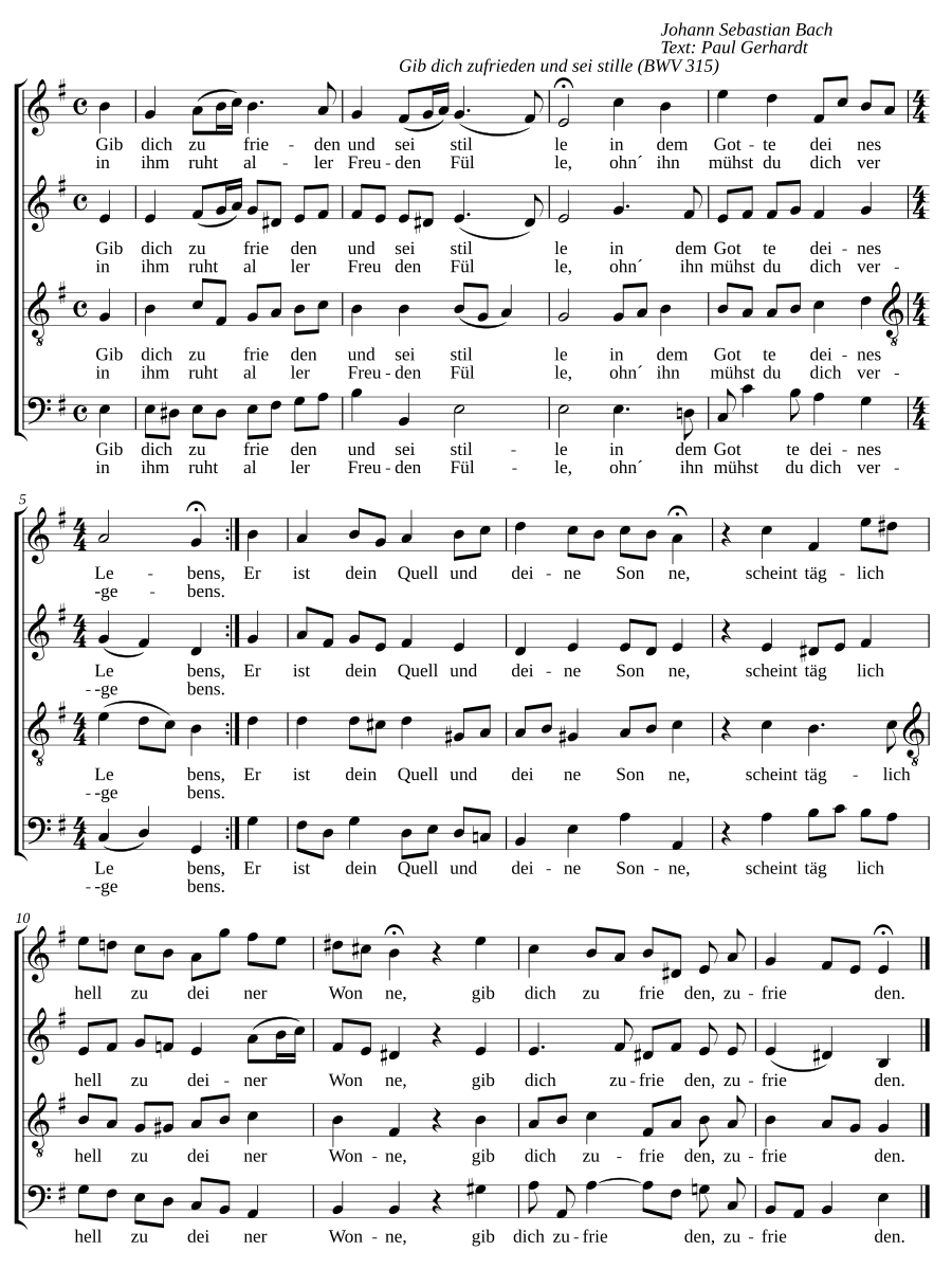 Gib dich zufrieden und sei stille, BWV 315