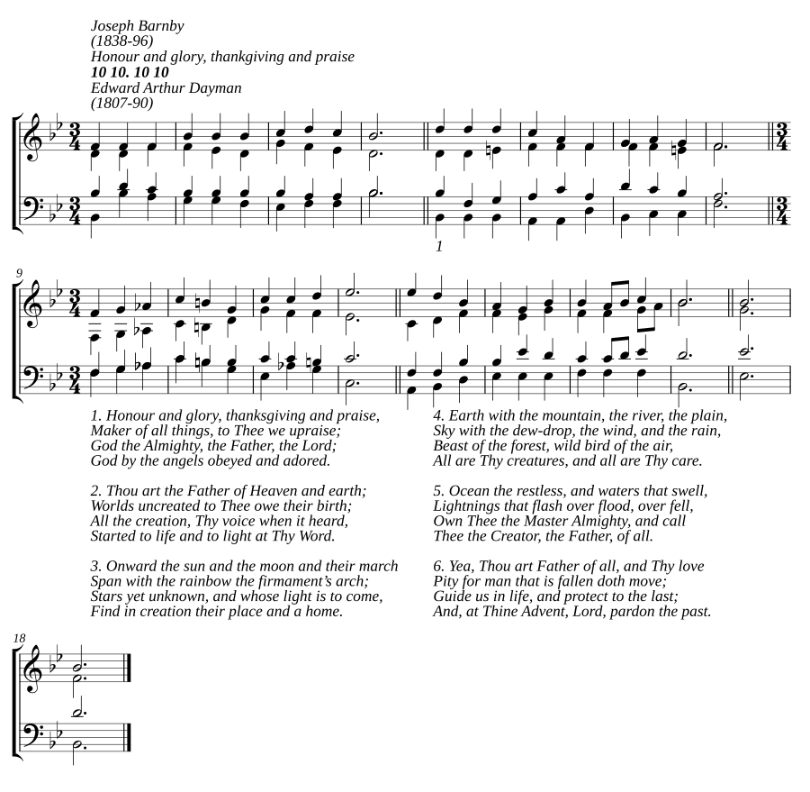 Honour and glory, thanksgiving and praise