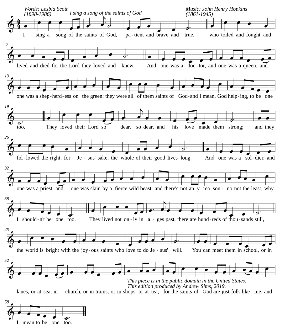 I sing a song of the saints of God