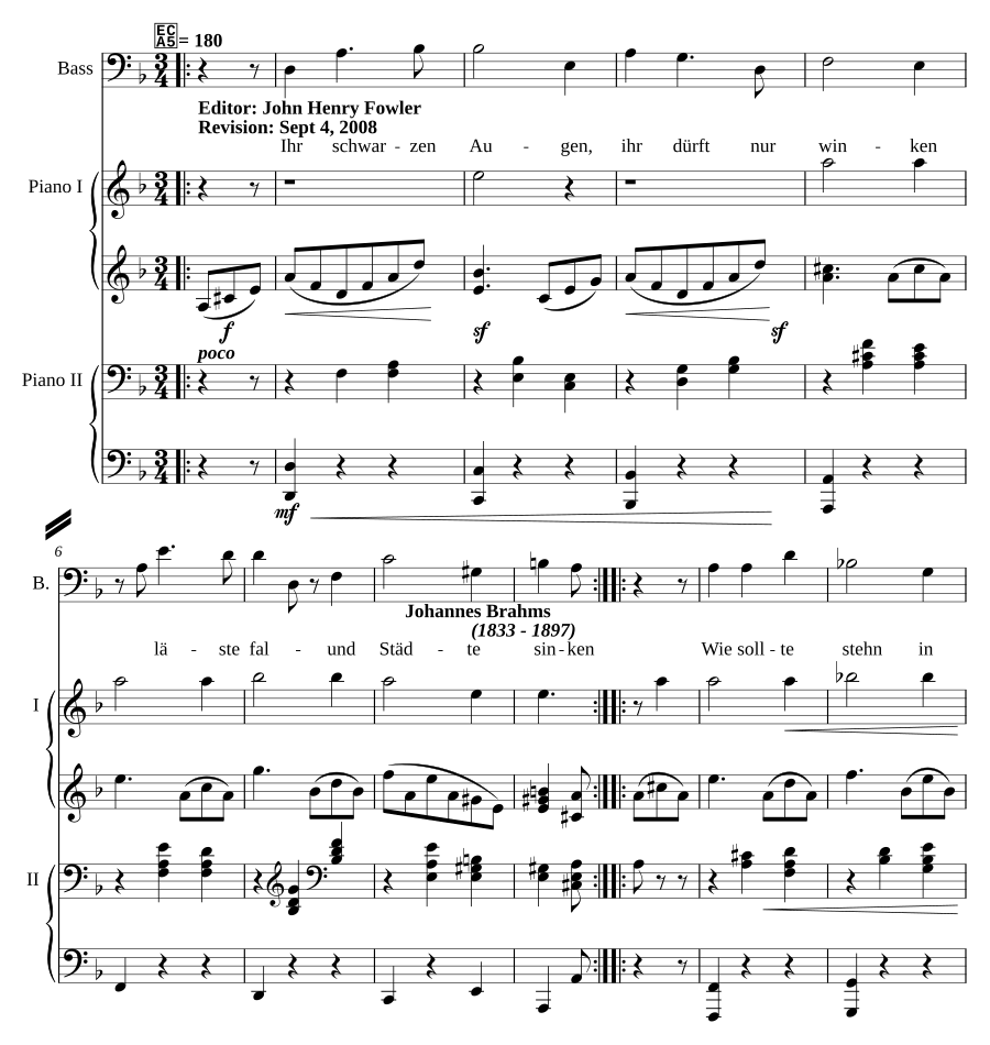 Ihr schwarzen Augen, Op. 65, No. 4
