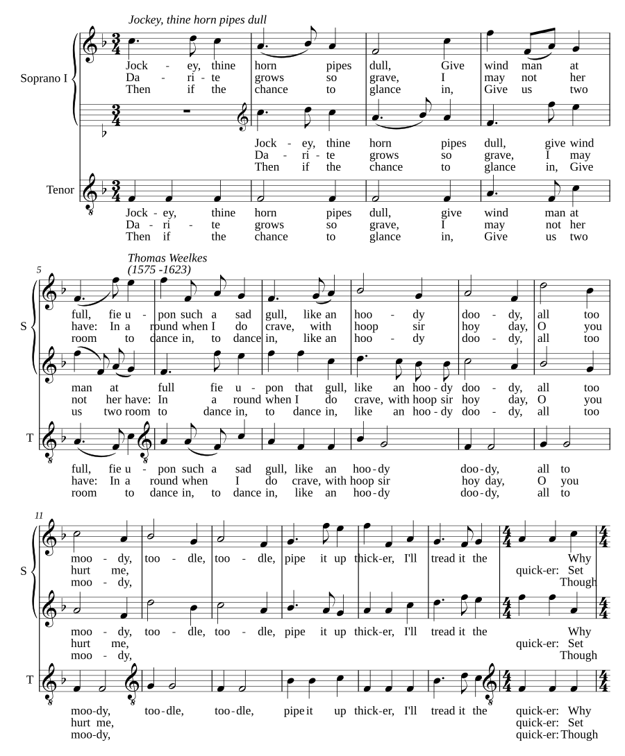 Jockey thine horn pipes dull