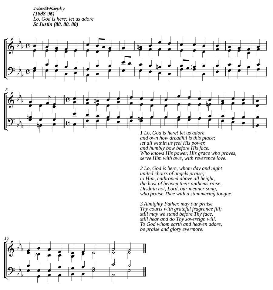 Lo, God is here; let us adore