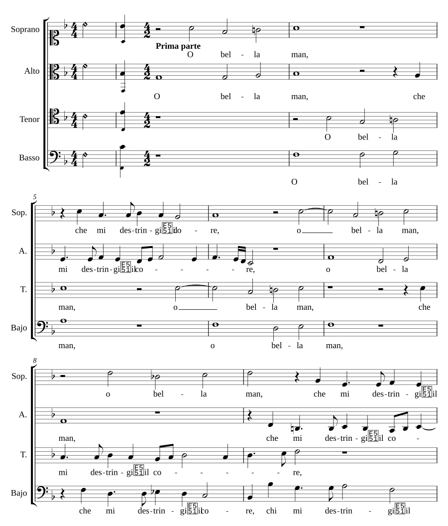 O bella man, che mi destringi 'l core