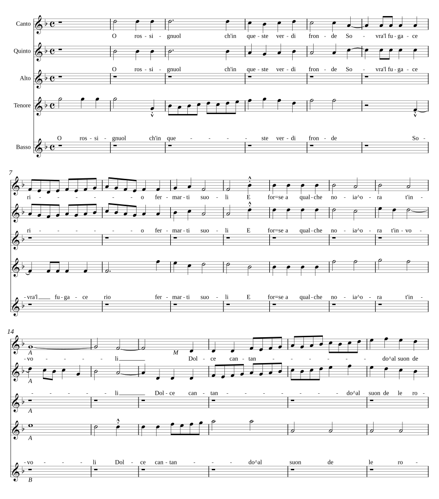 O rossignuol ch'in queste verdi fronde