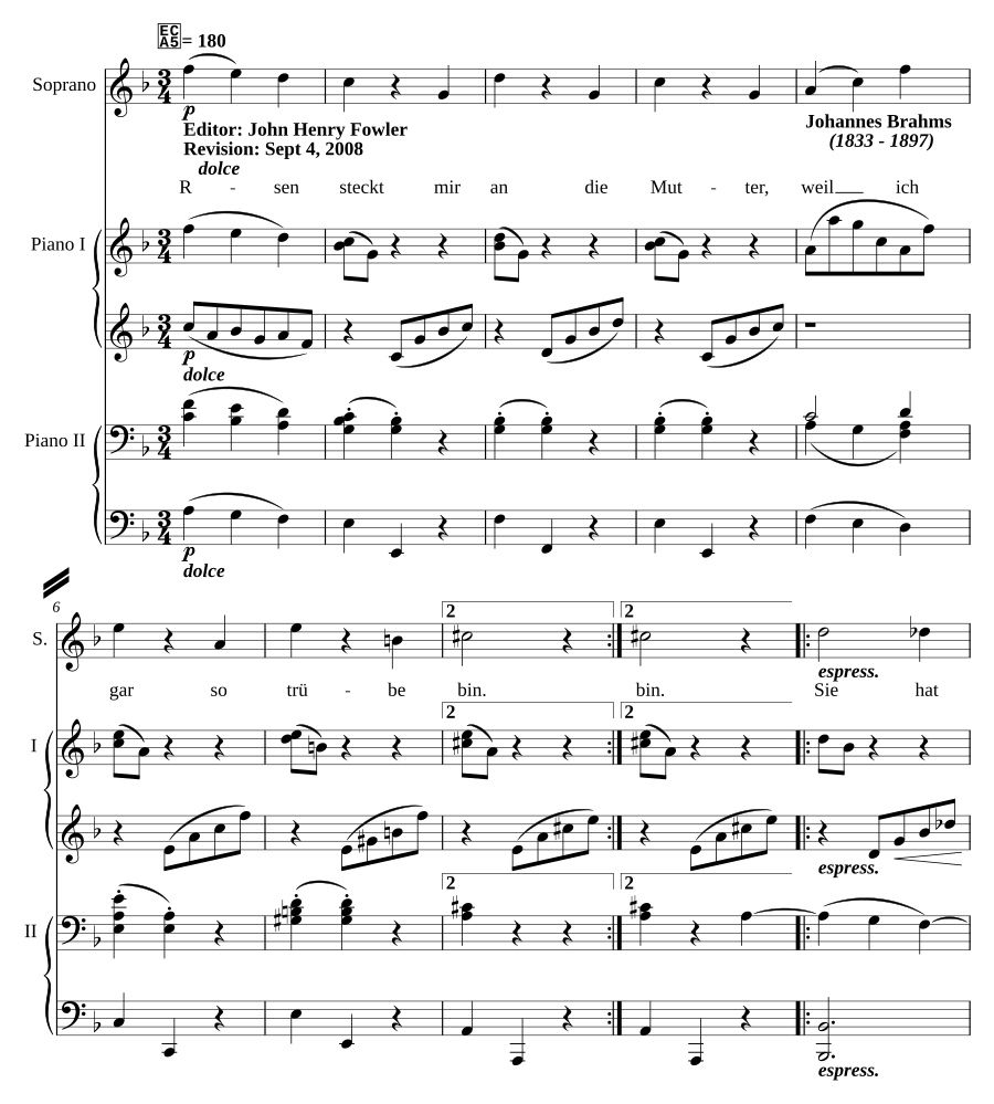 Rosen steckt mir an die Mutter, Op. 65, No. 6