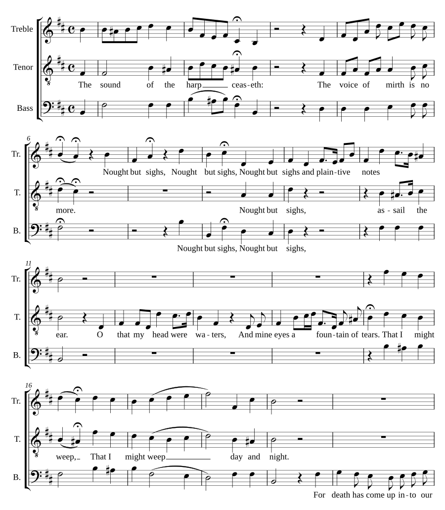 The sound of the harp ceaseth
