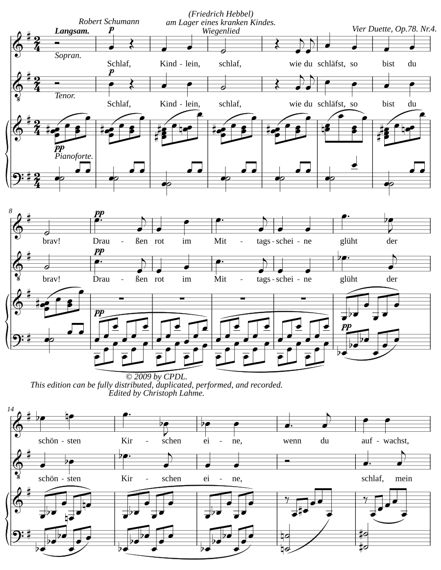 Wiegenlied am Lager eines kranken Kindes, Op. 78, No. 3