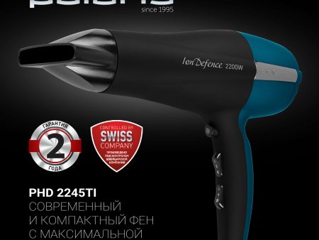 Обзор: Фен для волос Polaris PHD 2245Ti мощный с концентратором, черный/бирюзовый