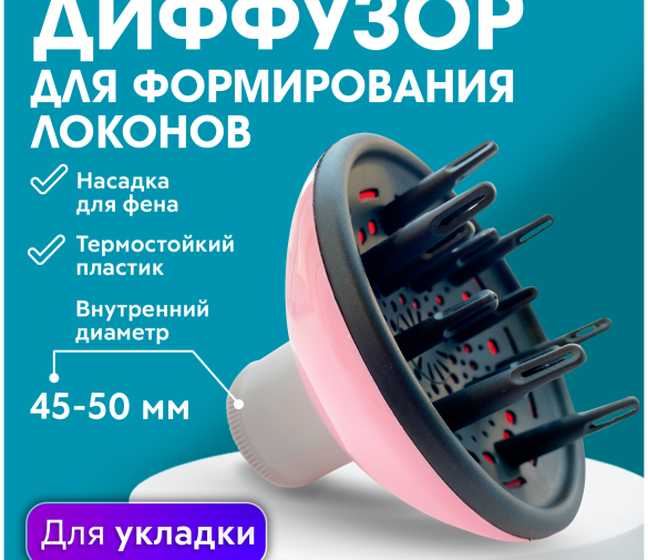 Обзор: CHARITES / Диффузор для укладки волос, дополнительная насадка для фена, термостойкий пластик, универсальный (9748) розовый