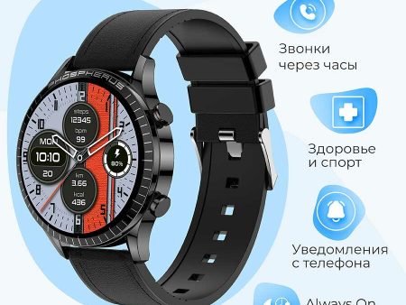 Обзор: Умные Cмарт часы Double A Smart Watch Smart Watch 23 AMOLED мужские наручные круглые водонепроницаемые, черные кожаные
