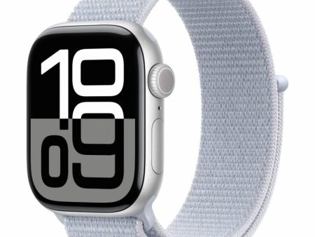 Обзор: Apple Watch Series 10, 46 мм, алюминиевый корпус, серебристый, спортивный браслет дымчато-голубого цвета