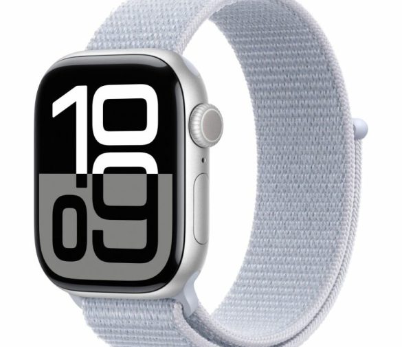 Обзор: Apple Watch Series 10, 46 мм, алюминиевый корпус, серебристый, спортивный браслет дымчато-голубого цвета