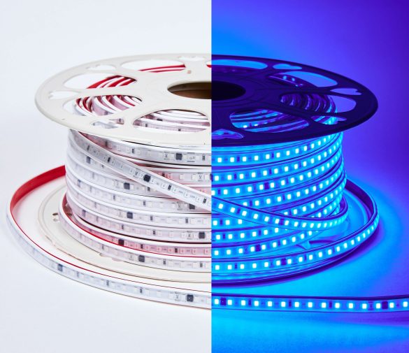 Обзор: Светодиодная лента LUX 220V “Eleganz”, 120 LED, 9,6 Вт 2835, IP65 Синий свет (самокляющаяся основа). Лента 10м