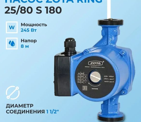 Обзор: ZOTA Ring 25/80 S 180, циркуляционный насос для отопления, чугун, с гайками, 1х230 В, 3 скорости