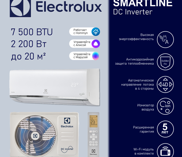 Обзор: Инверторный кондиционер c Wi-Fi Electrolux Smartline DC Inverter EACS/I-07HSM/N8_V2 (на помещение до 20 м2)