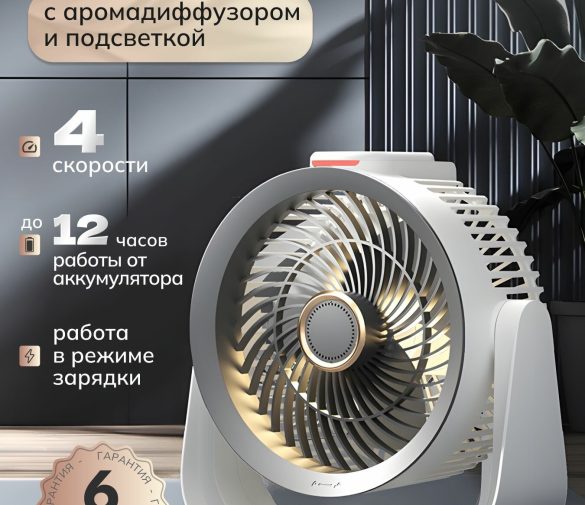 Обзор: Вентилятор настольный с аромадиффузором и подсветкой беспроводной бесшумный от USB, серый, портативный вентилятор на батарейках аккумуляторный