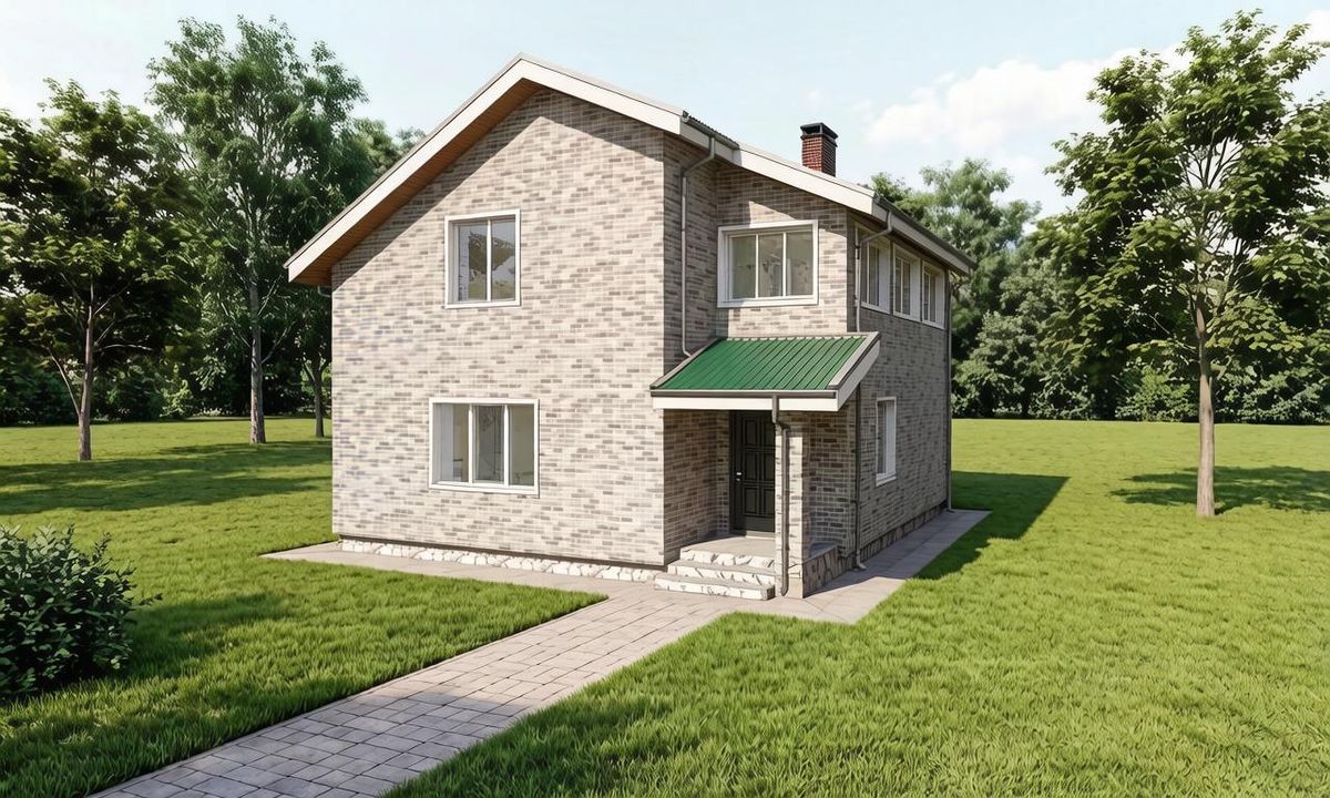 Проект двухэтажного дома 100 м² из блоков с 2 спальнями, гардеробной и котельной - изображение 1