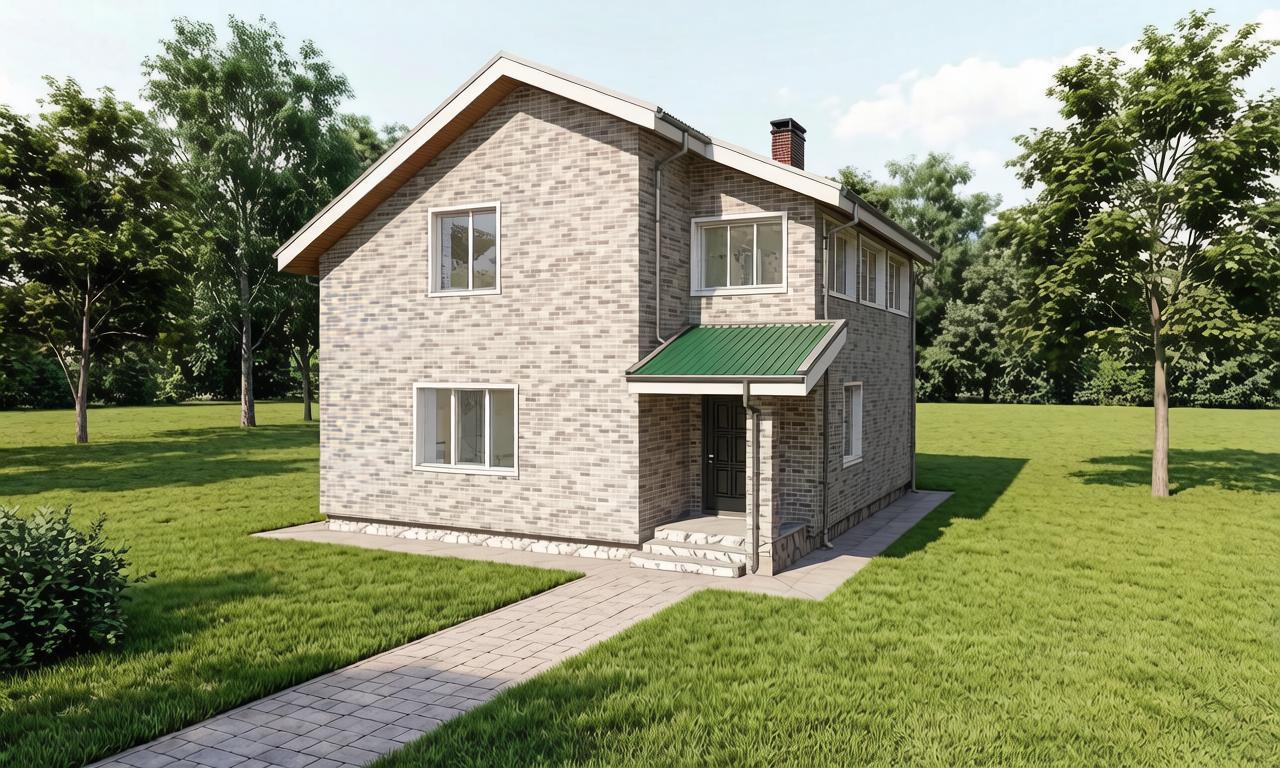 Проект двухэтажного дома 100 м² из блоков с 2 спальнями, гардеробной и котельной - изображение 1