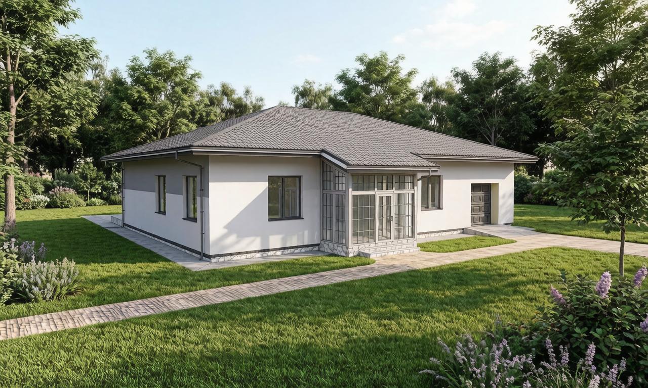 Проект современного одноэтажного дома из газобетона 256 м² с 3 спальнями, бассейном, сауной и гаражом - изображение 1