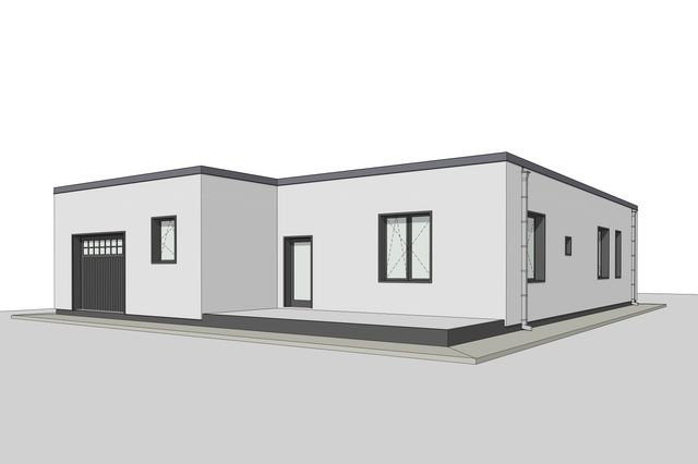 Проект одноэтажного дома из газобетона с плоской крышей - изображение 1