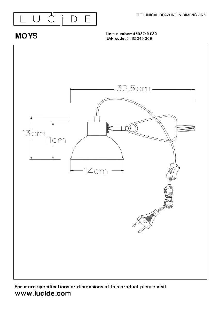Настольная лампа Lucide Moys 45987/01/30
