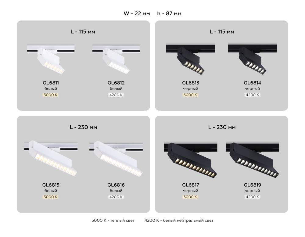 Трековый однофазный светильник Ambrella Light Track System GL6816