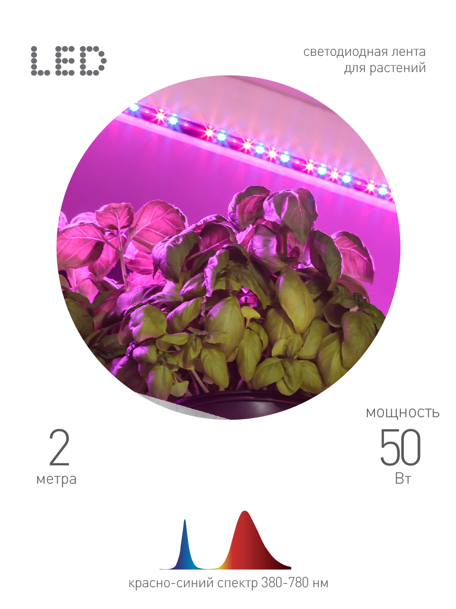 Светодиодная лента для растений Эра 18Вт 1400K 2м IP65 FITO-Strip Light-RB-2m красно-синего спектра Б0057282