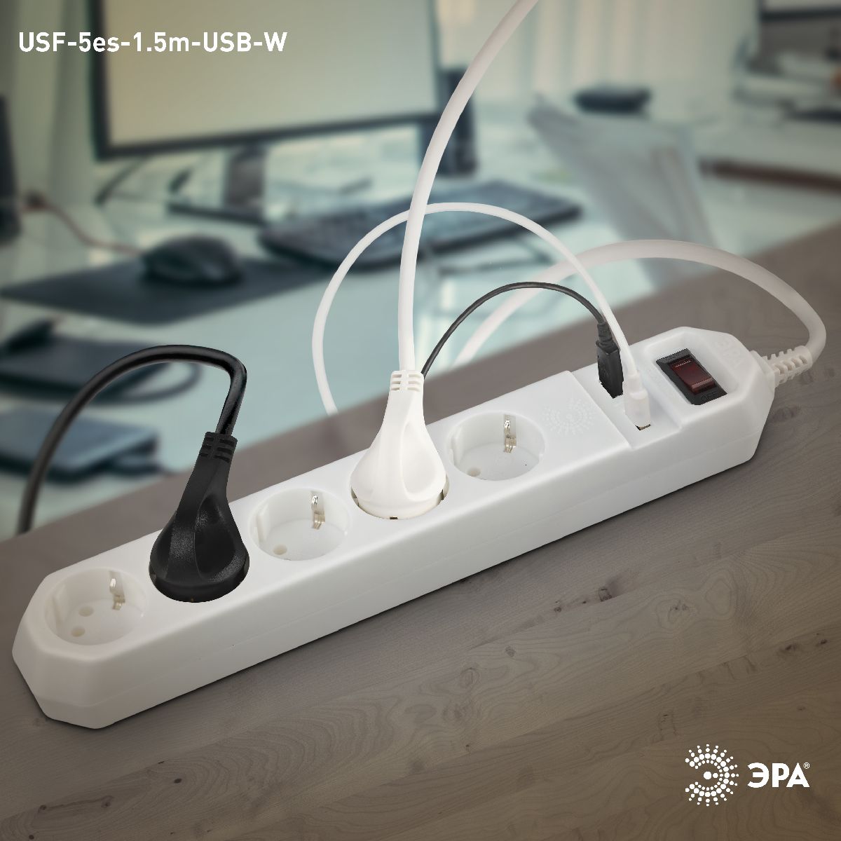 Сетевой фильтр Эра USF-5es-1.5m-USB-W Б0019037
