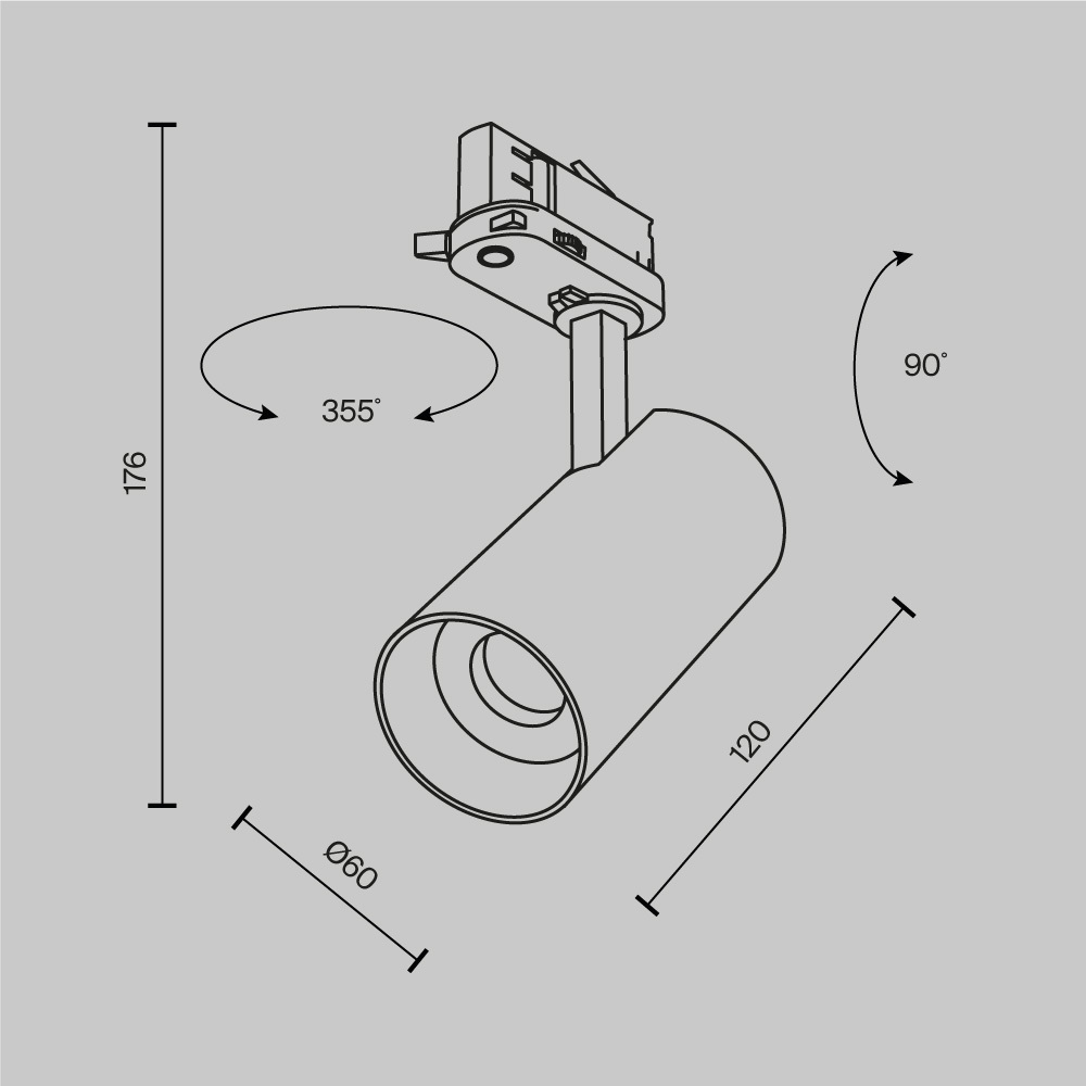 Трековый трехфазный светильник Maytoni Technical Three phase track system Trinity Focus Led TR197-3-12WCCT-M-B