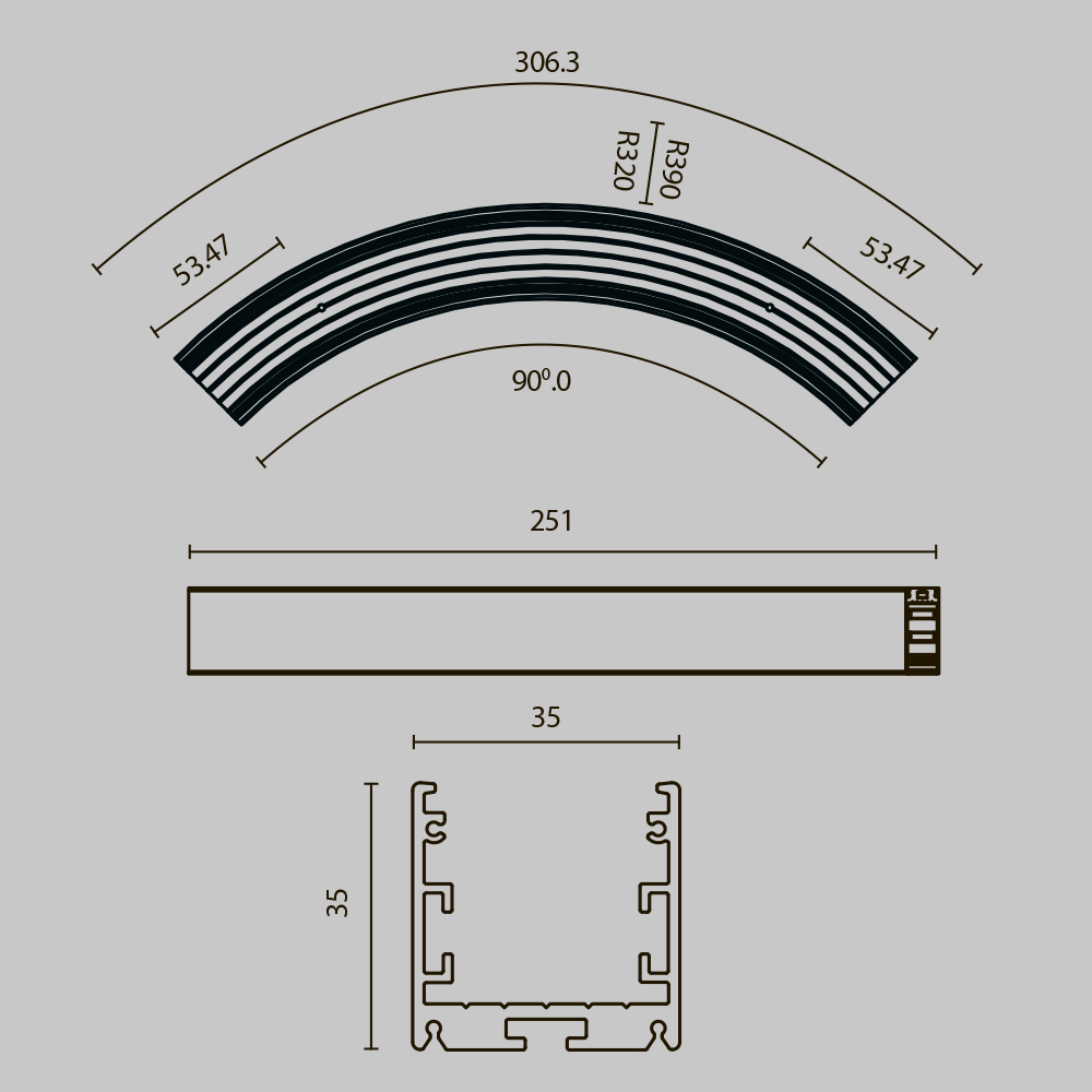 Радиусный профиль Maytoni Led strip ALM-3535R-B-D-90°-0.3M