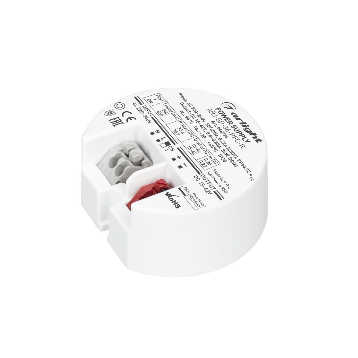 Блок питания Arlight ARJ-SP-36-PFC-R (36W, 15-42V, 0.8-0.85A) 048774