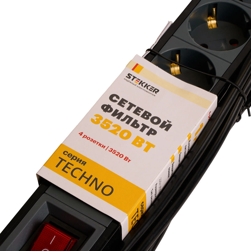 Сетевой фильтр 4-местный с/з Stekker Techno HM22-41-05 50158