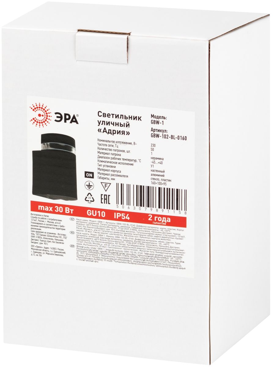Уличный настенный светильник Эра Адрия GBW-102-BL-0160 Б0069593
