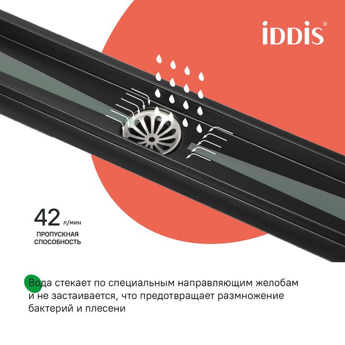 Лоток душевой, сифон 360, комбинированный затвор, перфорированная решетка, 600мм, черный, IDDIS, 975B6BL20DZ