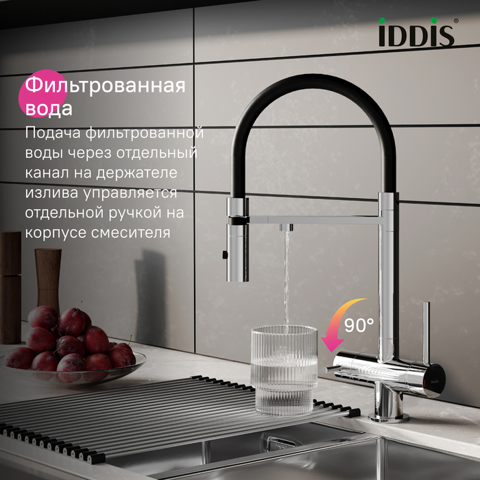 Смеситель для кухни с фильтром и гибким изливом, хром, Эйс (Ace), IDDIS, ACESBFFi05