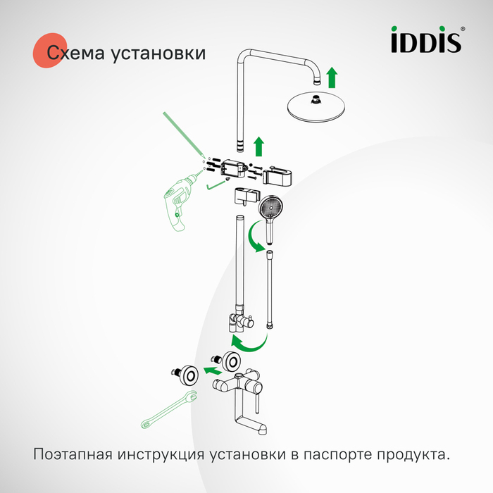 Душевая система с тропическим душем и изливом, белый матовый, Эйгер (Aiger), IDDIS, AIGWT3Fi06