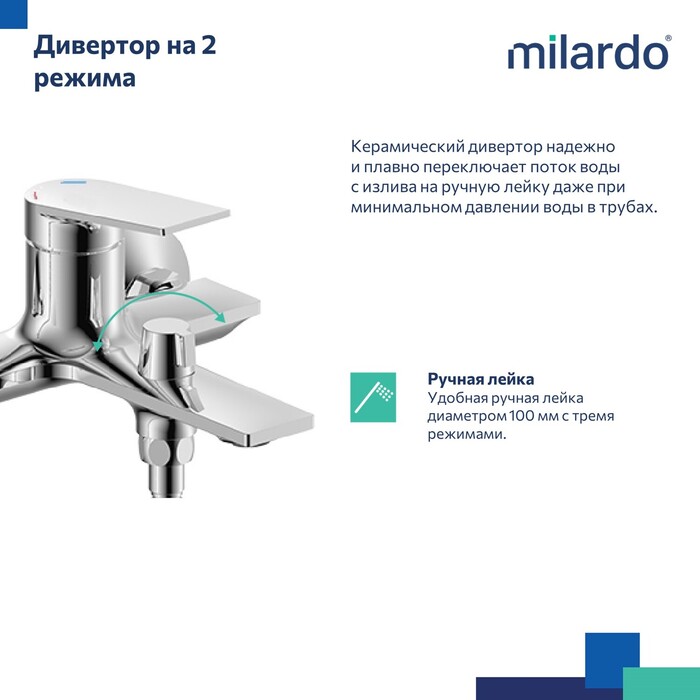 Смеситель для ванны, глянцевый хром, Азур (Azure), Milardo, AZUSB00M02