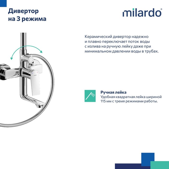 Душевая система с тропическим душем, хром глянцевый, Азур (Azure), Milardo, AZUSB3FM06