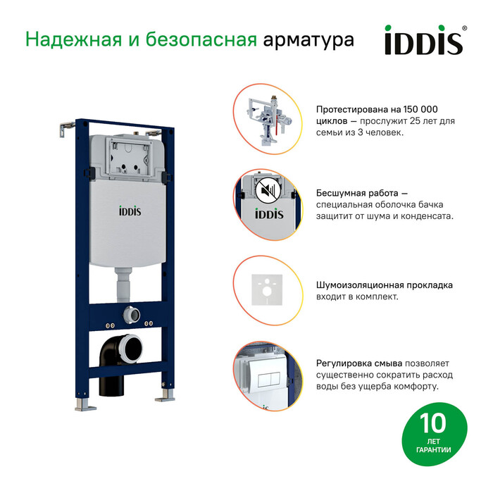 Комплект 3в1: подвесной унитаз, инсталляция и клавиша смыва, IDDIS, BASBQ01i73