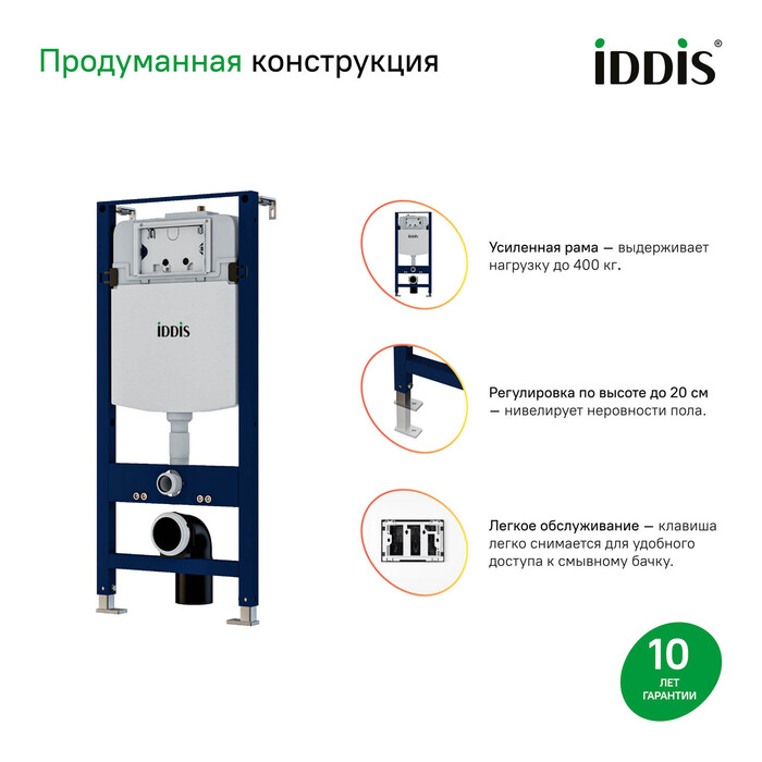 Комплект 3в1: подвесной унитаз, инсталляция и клавиша смыва, IDDIS, BASBQ01i73